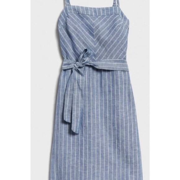 Banana Republic blue stripes linen shift dress with belt, size 4, NWT - Picture 1 of 14